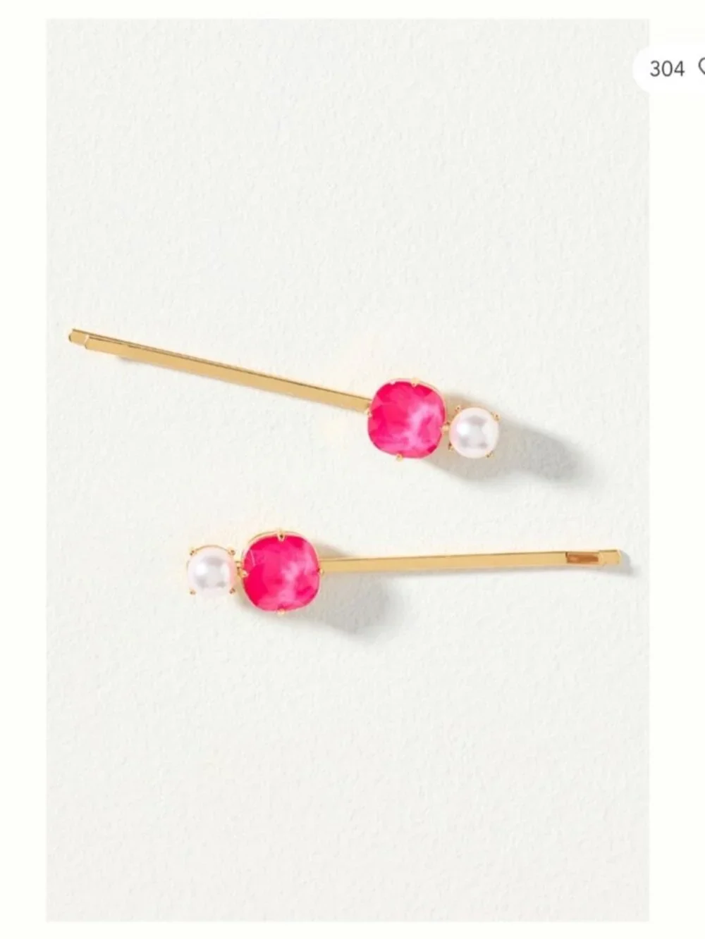 New! Anthropologie Violet & Brooks Pearl and Pink Crystal Bobby Pin Set NWT 3013